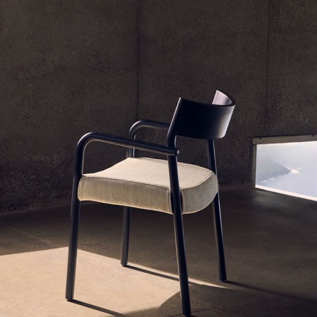 Armstoel FALCONERA - Zwart eikenhout / Beige stof