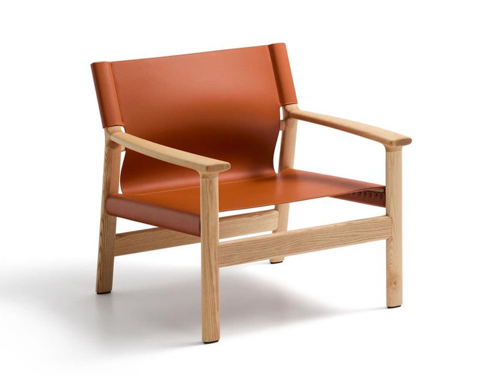 Fauteuil JAN - Oranje leder / Massief eikenhout KAV C00128LE13
