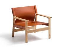Fauteuil JAN - Oranje leder / Massief eikenhout KAV C00128LE13