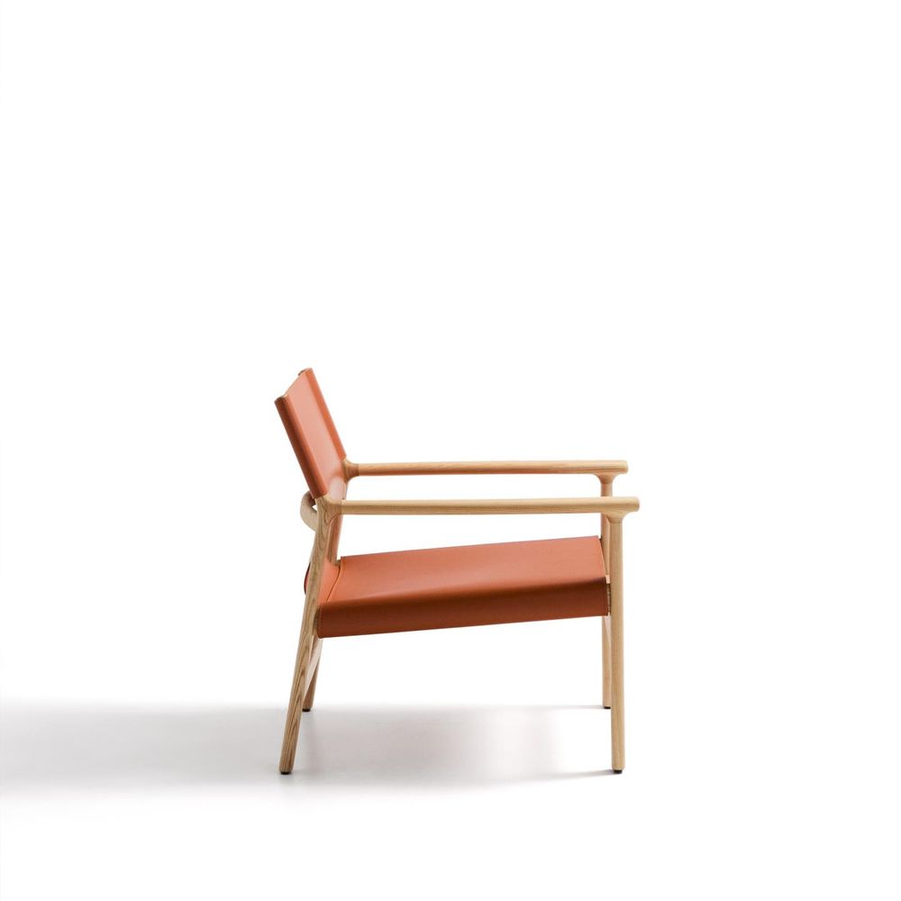 Fauteuil JAN - Oranje leder / Massief eikenhout KAV C00128LE13
