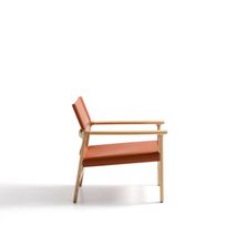 Fauteuil JAN - Oranje leder / Massief eikenhout KAV C00128LE13