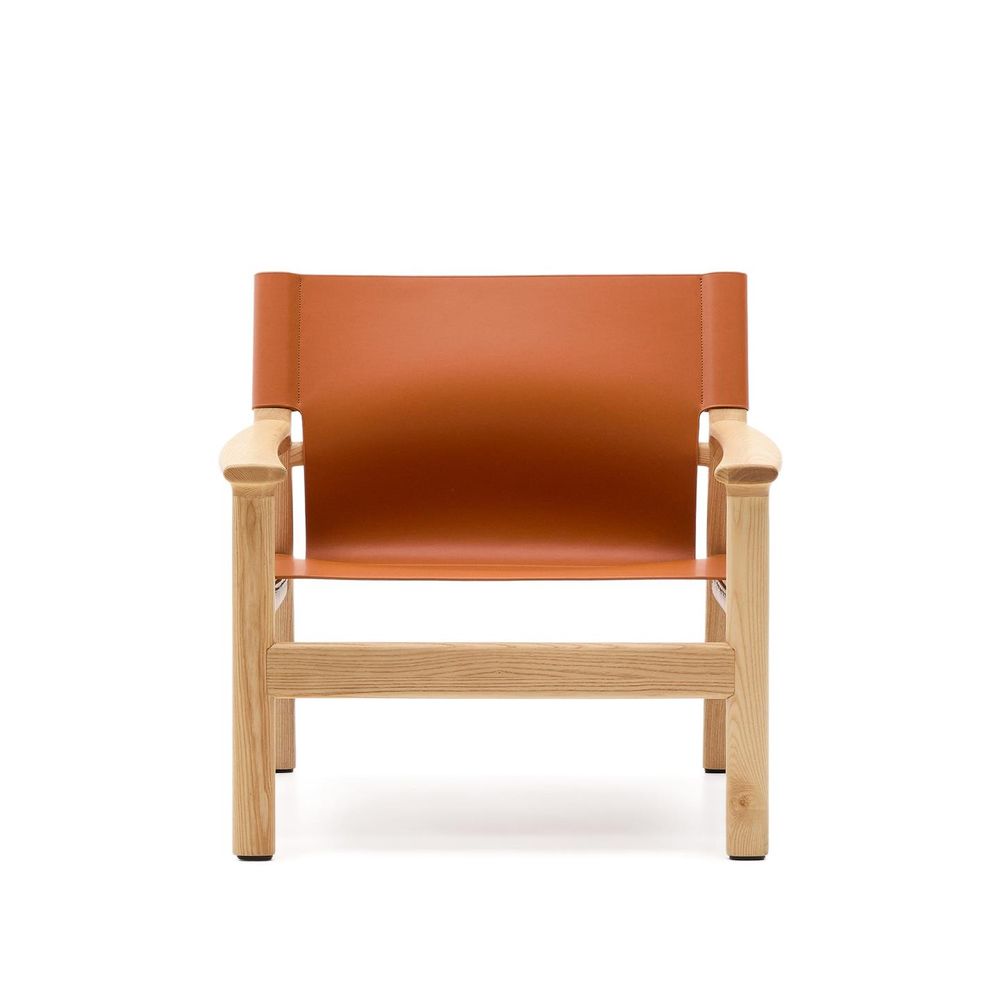 Fauteuil JAN - Oranje leder / Massief eikenhout KAV C00128LE13