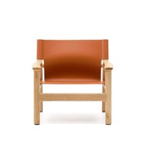 Fauteuil JAN - Oranje leder / Massief eikenhout KAV C00128LE13