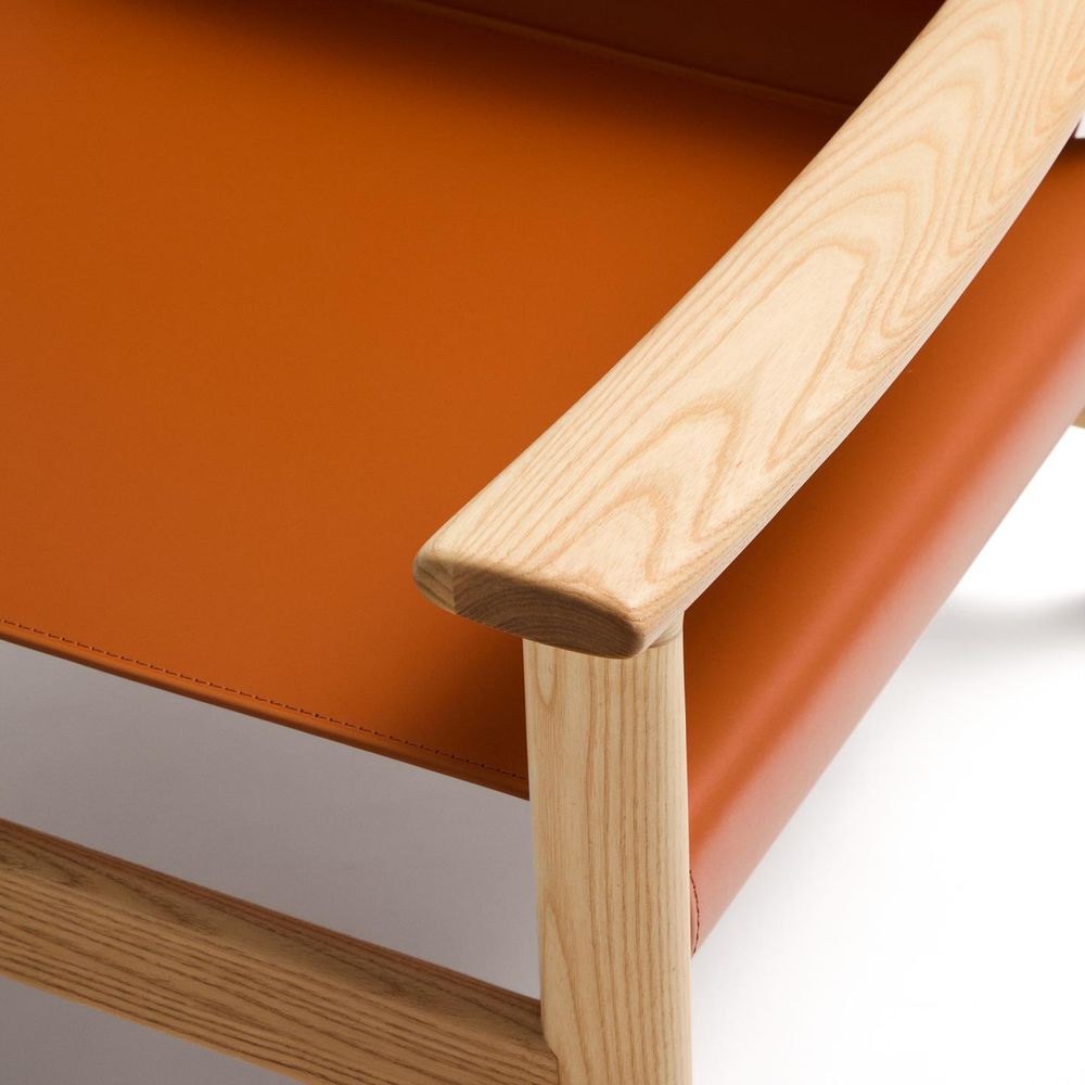 Fauteuil JAN - Oranje leder / Massief eikenhout KAV C00128LE13