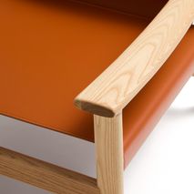 Fauteuil JAN - Oranje leder / Massief eikenhout KAV C00128LE13