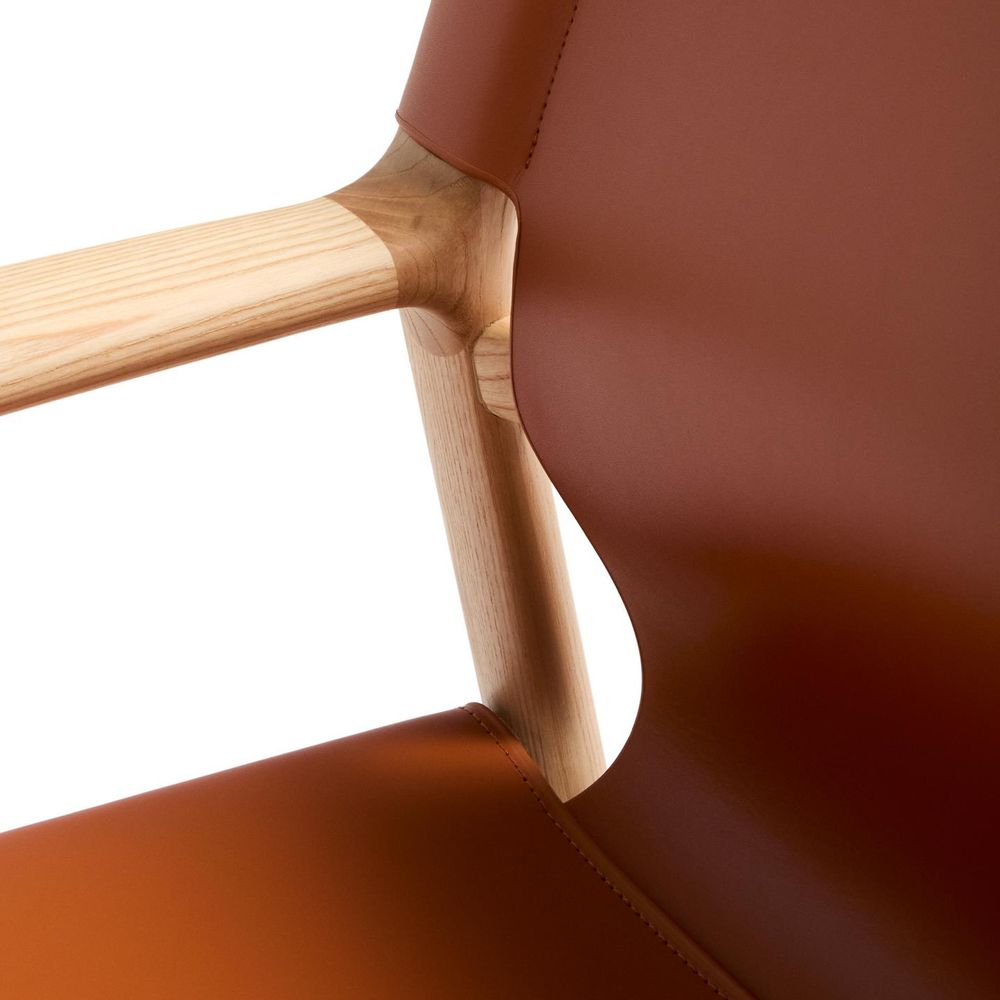 Fauteuil JAN - Oranje leder / Massief eikenhout KAV C00128LE13