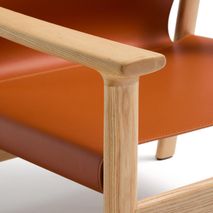 Fauteuil JAN - Oranje leder / Massief eikenhout KAV C00128LE13