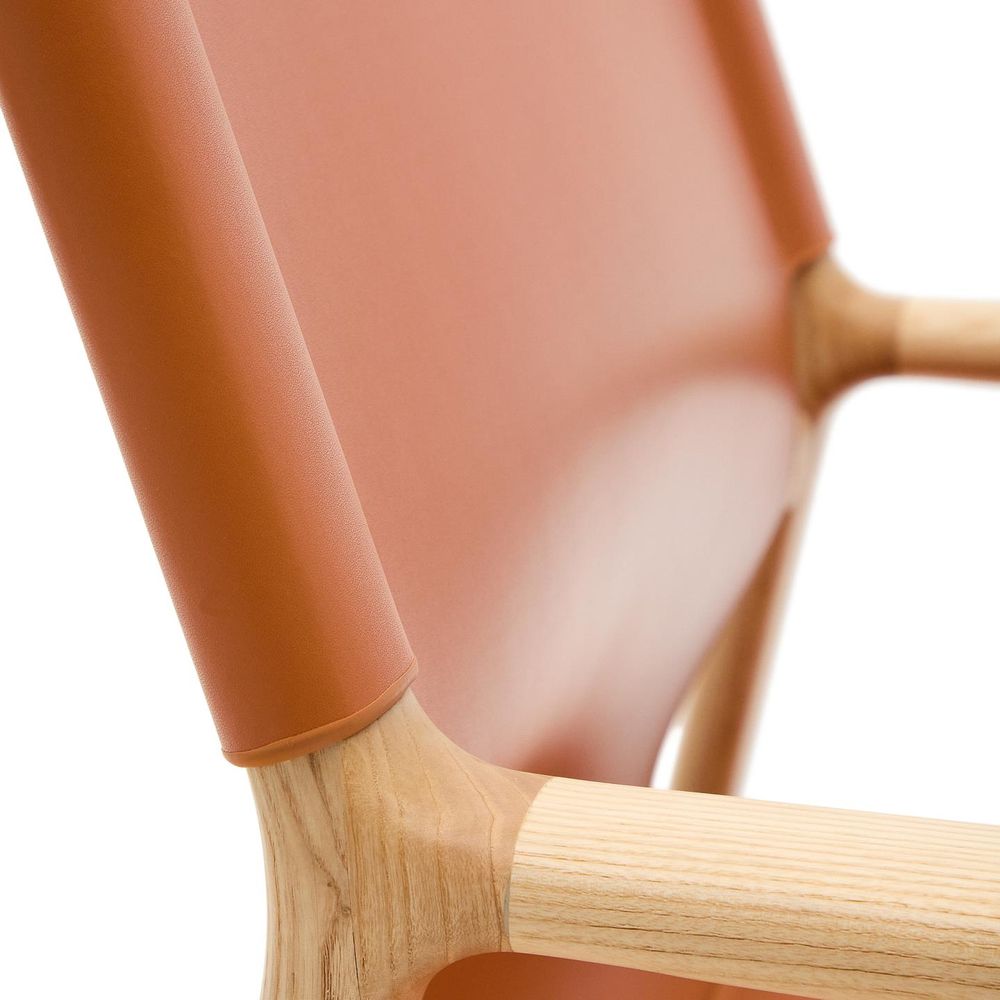 Fauteuil JAN - Oranje leder / Massief eikenhout KAV C00128LE13