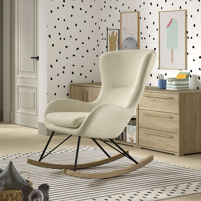 Schommelstoel ROCKY - Beige / Bouclé