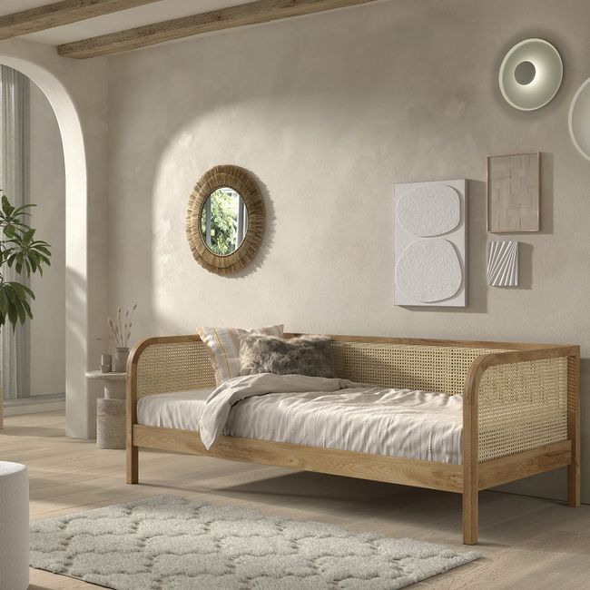 Kajuitbed incl. lattenbodem OLIVE - Rotan / Eik