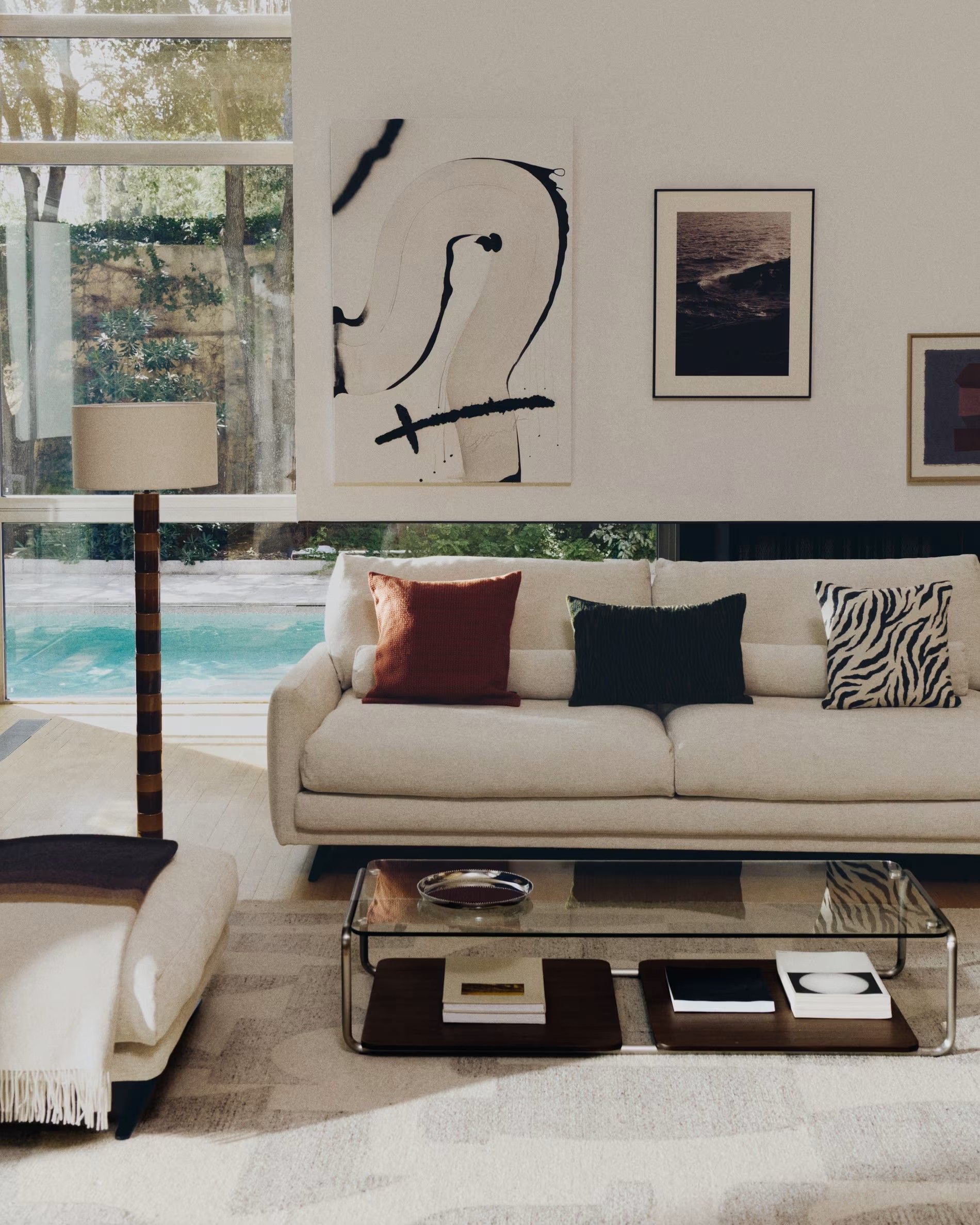 Salontafel TARSEL - Walnoot / Glas