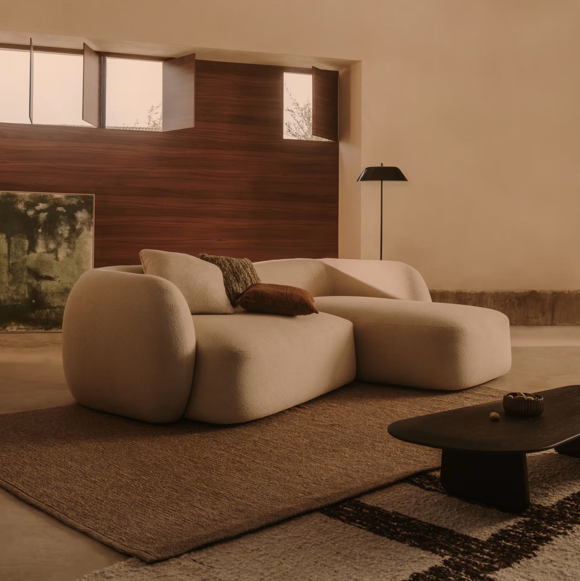 3-zit met chaise longue rechts MARTINA - Ecru