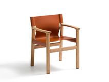 Armstoel JAN - Oranje leder / Massief eikenhout KAV C00126LE13