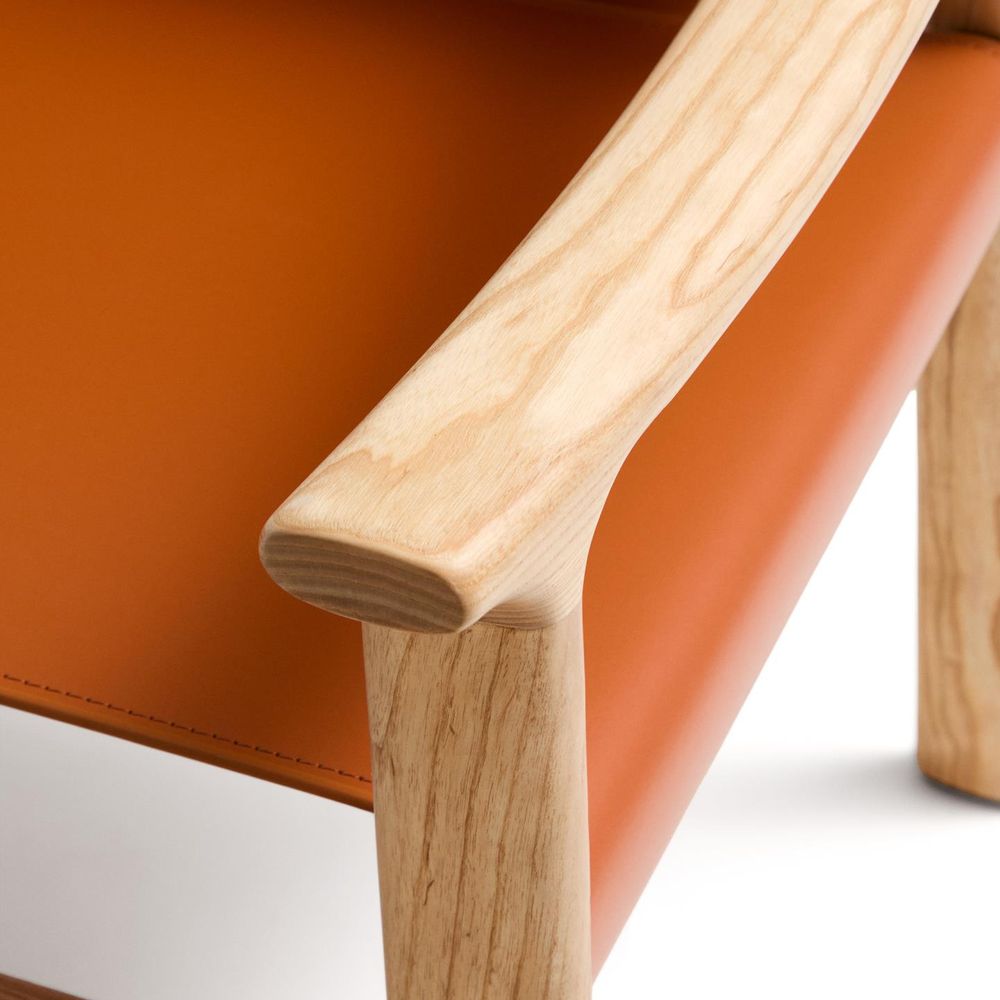 Armstoel JAN - Oranje leder / Massief eikenhout KAV C00126LE13