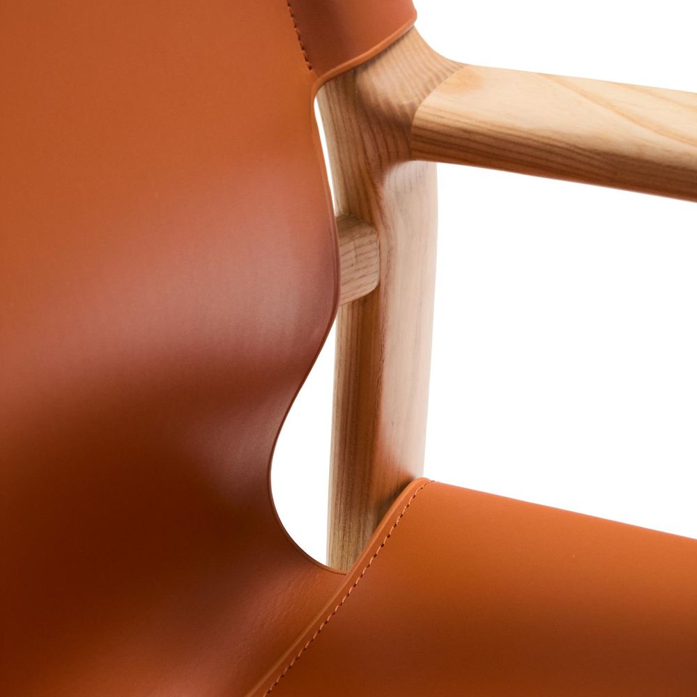 Armstoel JAN - Oranje leder / Massief eikenhout KAV C00126LE13