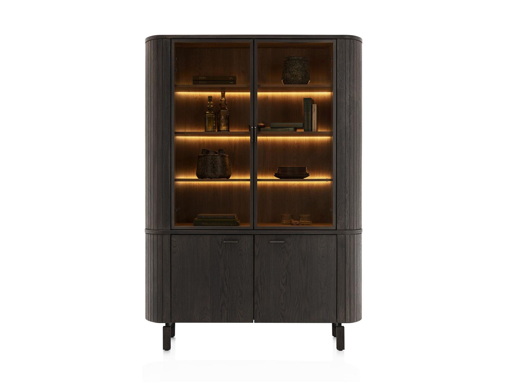 Vitrinekast RAVELLO - Donker eikenfineer/Glas