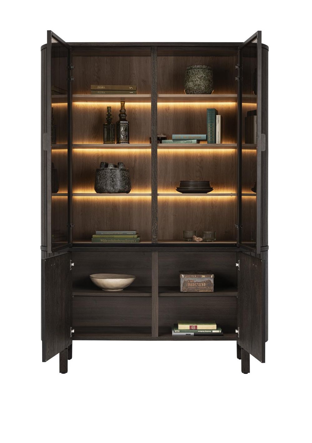 Vitrinekast RAVELLO - Donker eikenfineer/Glas HEH 54560-BAS