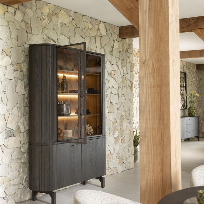Vitrinekast RAVELLO - Donker eikenfineer/Glas