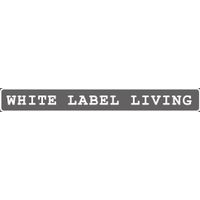 Logo van White Label Living: witte tekst op een grijs rechthoekig bord.