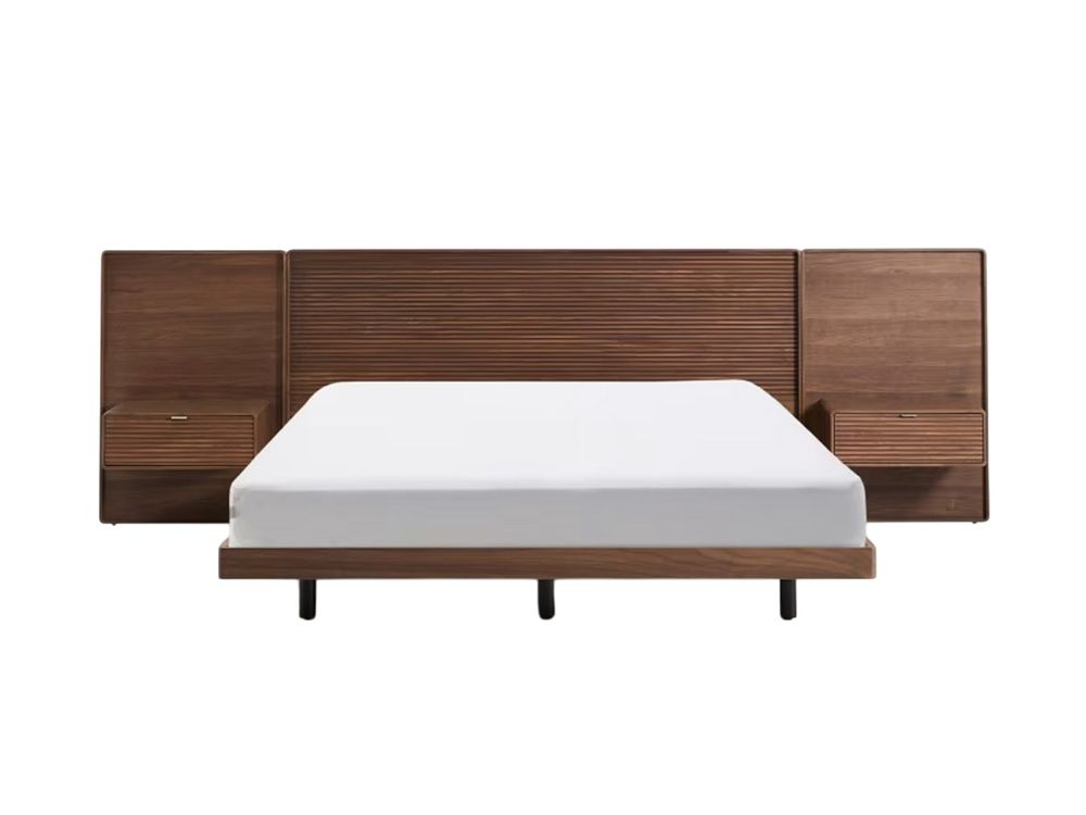 Bed met 2 nachtkastjes NORLEN - Walnoot KAV M00085W09