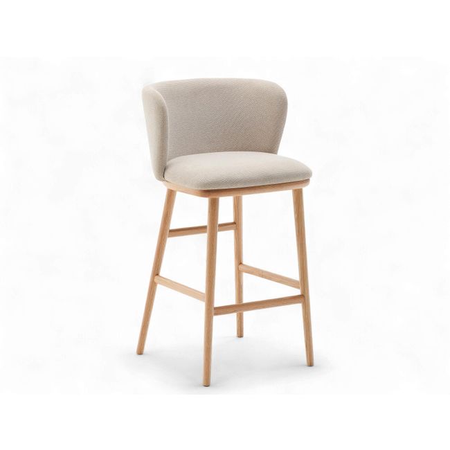 Barstoel CISELIA - Beige chenille / Essenhout