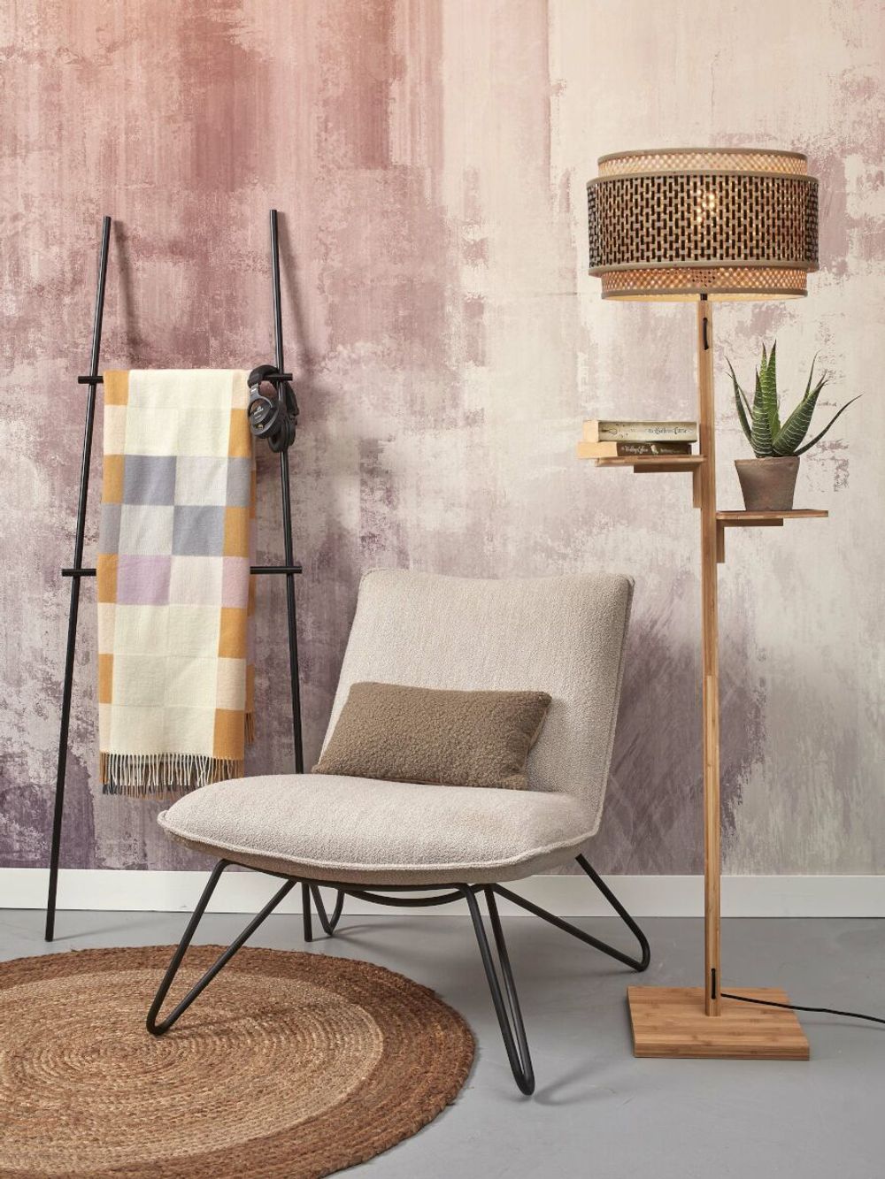 Vloerlamp BHUTAN - Bamboe/Zwart IAR BHUTAN-F-FL-N-4025-BN