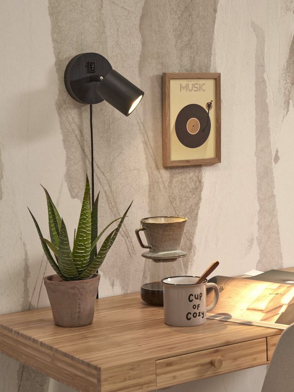 Wandspot JAVA - Zwart bamboe IAR JAVA-WS1-B