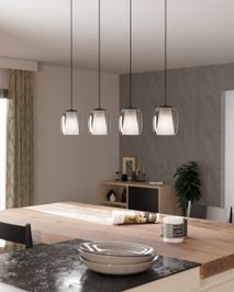 Hanglamp CIAMPINO - Zwart staal/Glas gestoomd EGL 901193