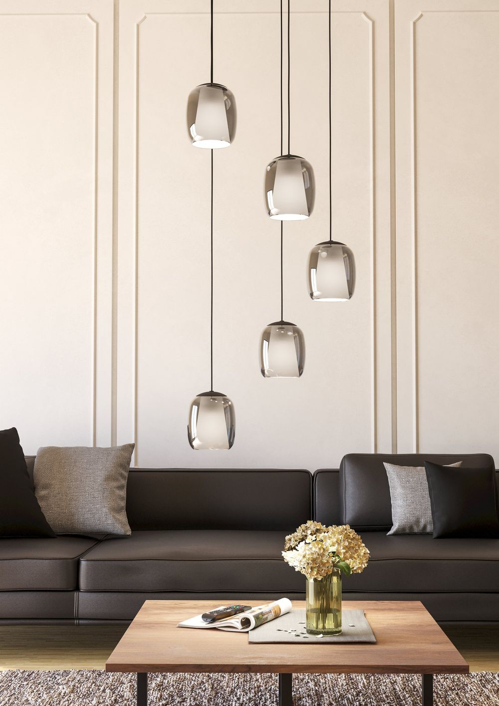 Hanglamp rond CIAMPINO - Zwart staal/Glas gestoomd EGL 901194