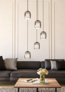 Hanglamp rond CIAMPINO - Zwart staal/Glas gestoomd EGL 901194