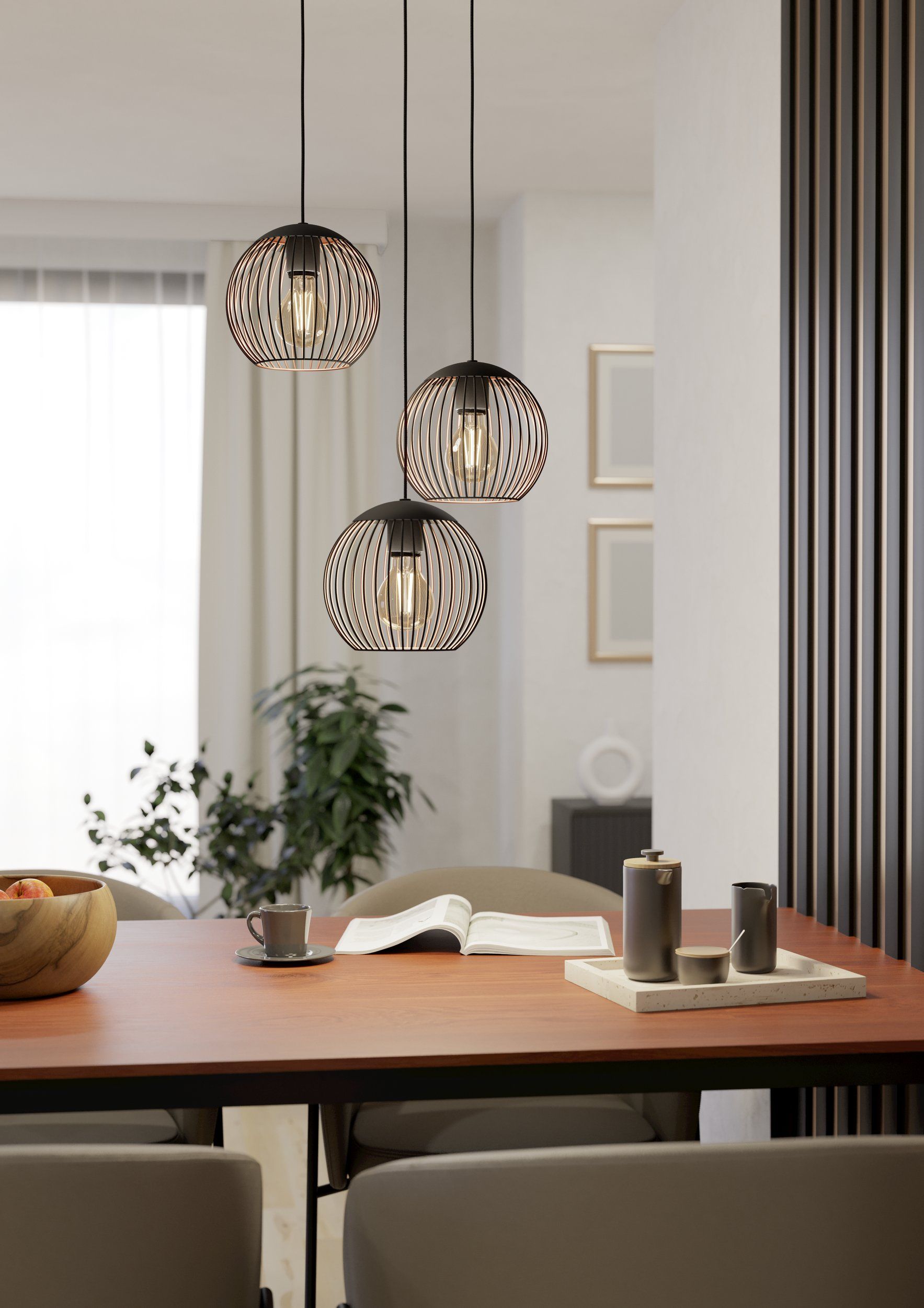 Hanglamp rond ALMANZORA - Zwart/Koper