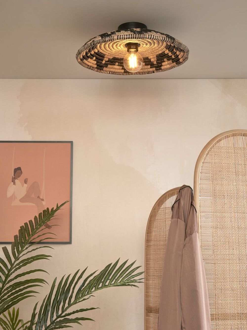 Plafondlamp ANDROS - Zwart / Naturel Zeegras IAR ANDC011BN