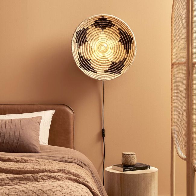 Wandlamp ANDROS - Zwart / Naturel Zeegras