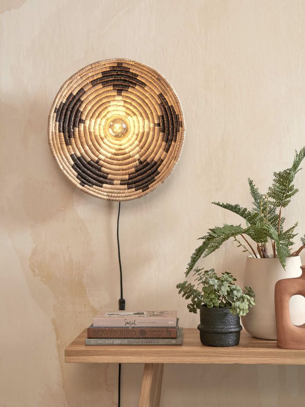 Wandlamp ANDROS - Zwart / Naturel Zeegras IAR ANDW031BW