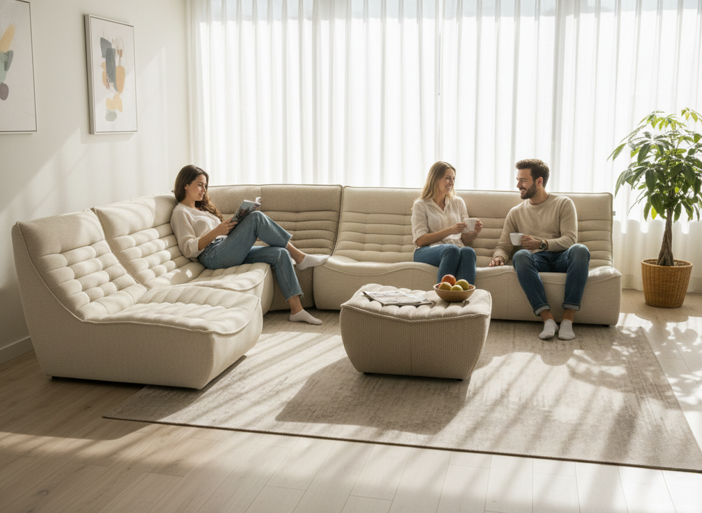 Hoekzetel met poef FOXTROT - Beige C-CAL-93-HK