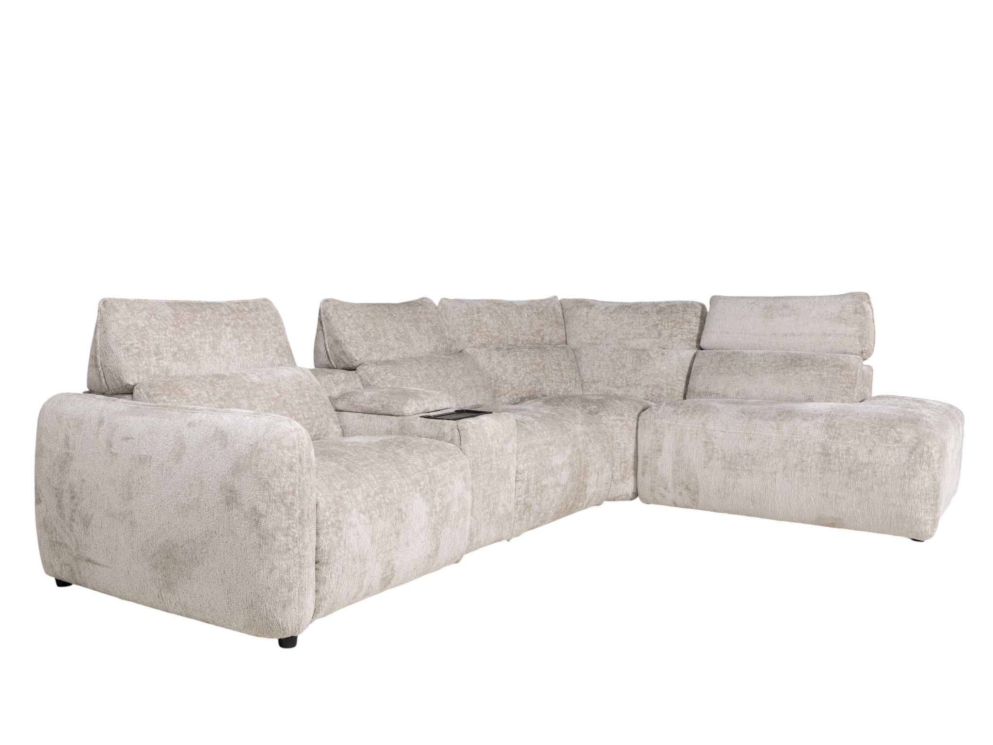Hoekzetel ALTERO in turtledovebeige stoffen bekleding.