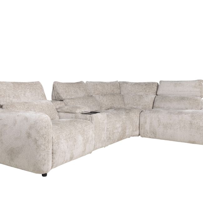 Hoekzetel ALTERO in turtledovebeige stoffen bekleding.