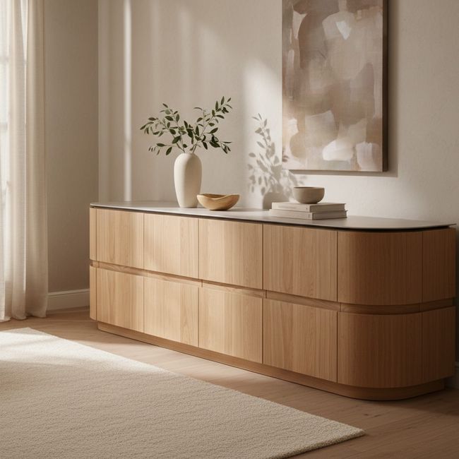 Dressoir HANA - Naturel eikenfineer/Keramiek