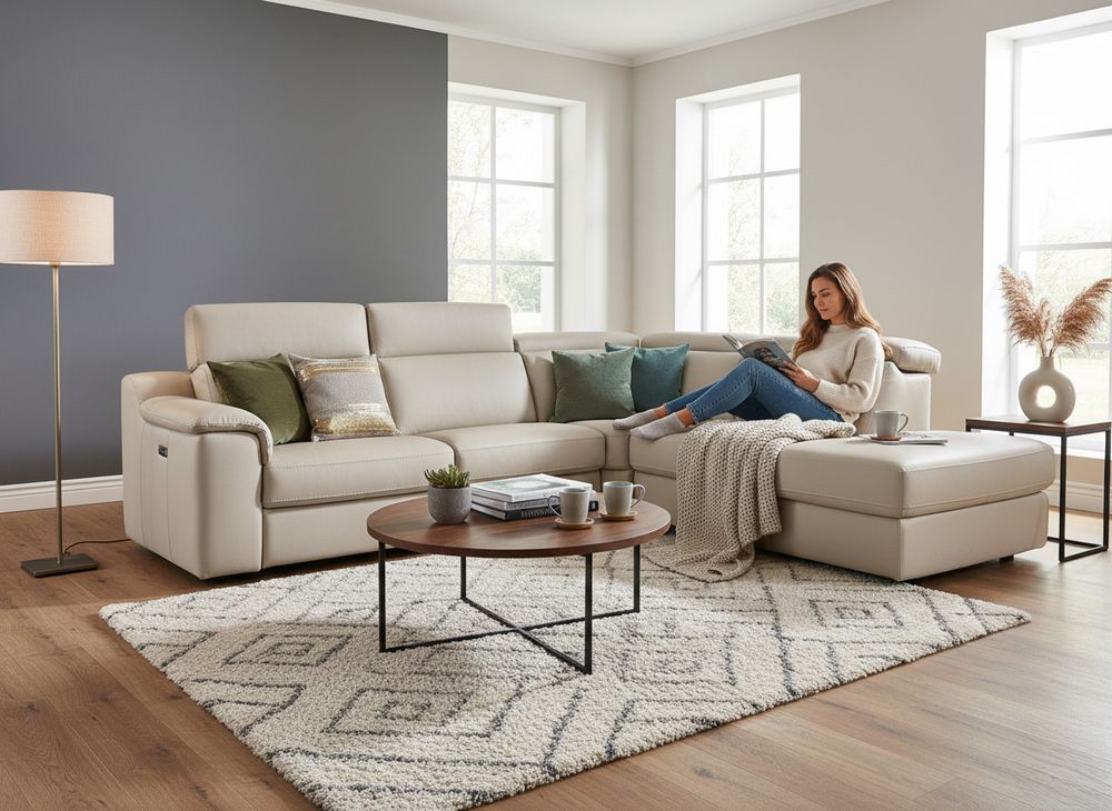 Hoekzetel LOUISA - Leder beige C-CAL-162-HKS2