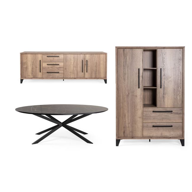 Eetkamerset DAYTON/CHERRY - Barley/Marble Bromo