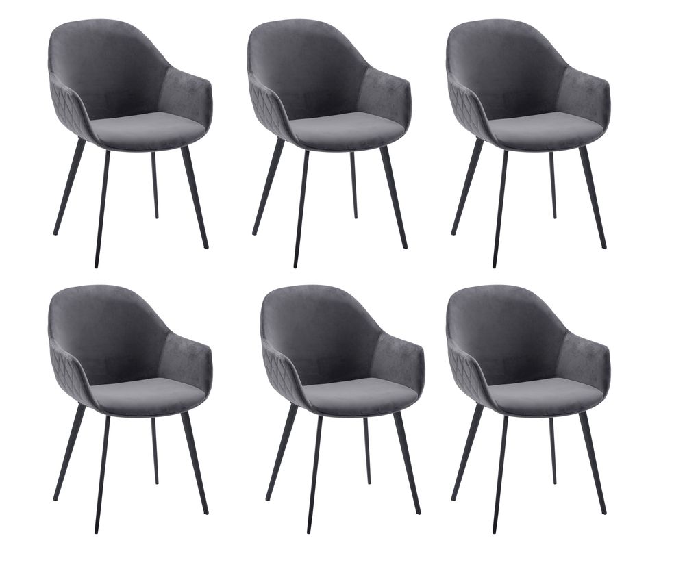 Set van 6 eetkamerstoelen CALVIN - Donkergrijs vel C-XLC-CA-SET6
