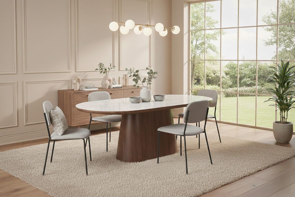 Eetkamertafel ALMIRA - Walnoot/Marmer ZVR 1001162