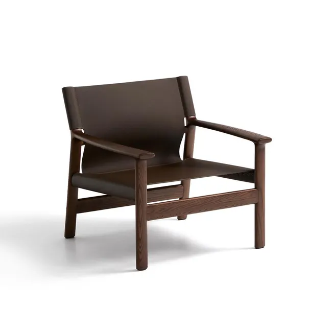 Fauteuil JAN - Donkerbruin Leder / Massief Essenho
