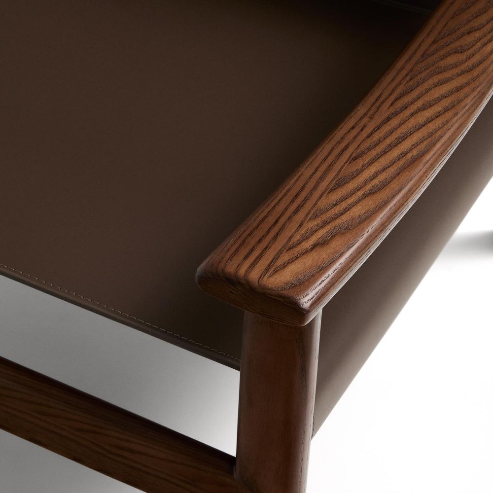 Fauteuil JAN - Donkerbruin Leder / Massief Essenho KAV C00129LE09