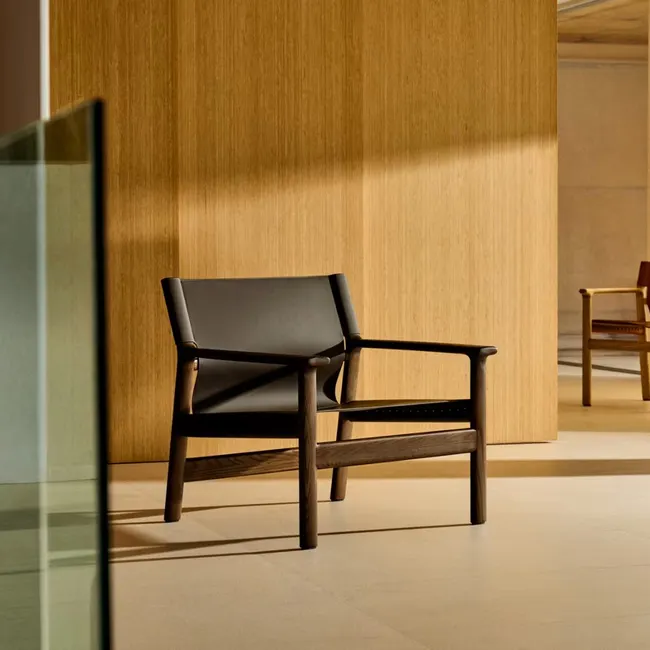 Fauteuil JAN - Donkerbruin Leder / Massief Essenho