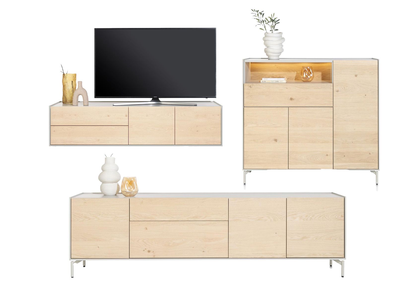 Eetkamerset NIORA - Eikenfineer / Silk Grey