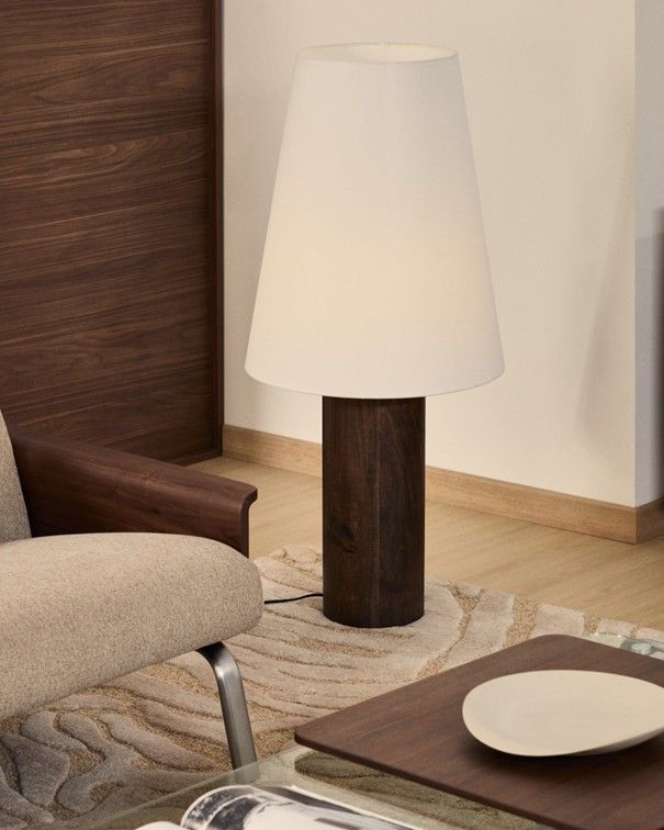 Vloerlamp MARGA - Naturel rubberhout/Linnen