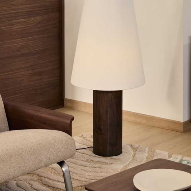 Vloerlamp MARGA - Naturel rubberhout/Linnen