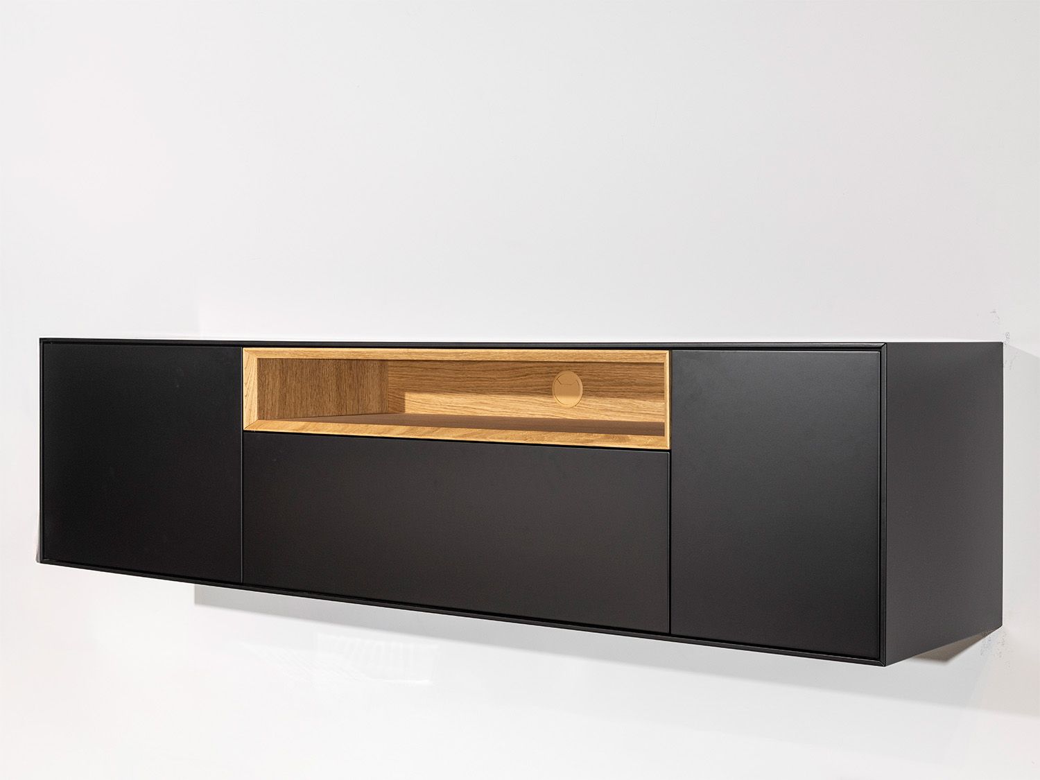 Hangend tv-meubel ALPHA - Zwart/Eik