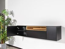 Hangend tv-meubel ALPHA - Zwart/Eik ARR-1-001